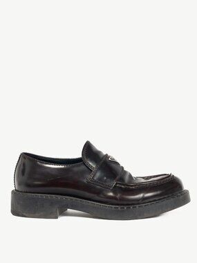Prada Chocolate Logo-Plaque Leather Loafers